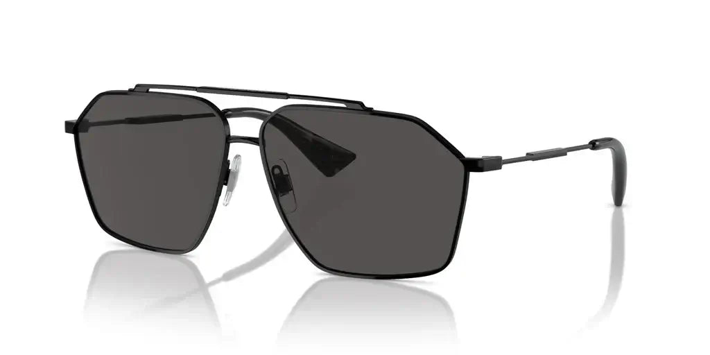 Stylish Dolce & Gabbana 0DG2303 sunglasses in black with octagonal lenses and sleek metallic frame.