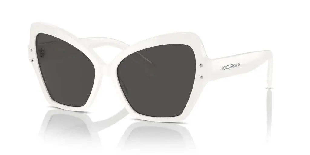 Dolce & Gabbana 0DG4463 women's sunglasses in white with dark lenses, stylish cat-eye design for fashion-forward looks.