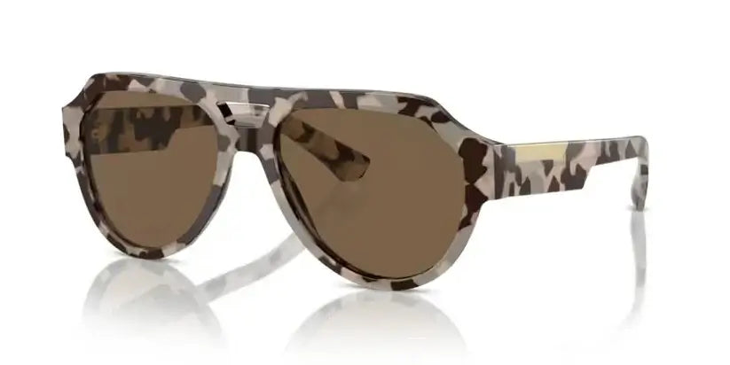 Dolce & Gabbana 0DG4466 sunglasses in a stylish camouflage design with brown lenses, perfect for fashion-forward individuals.