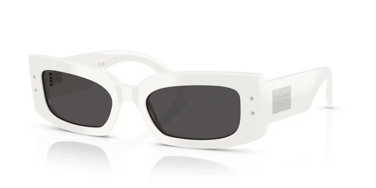 Dolce & Gabbana 0DG4479 white sunglasses with black lenses, stylish and modern eyewear for fashion enthusiasts.