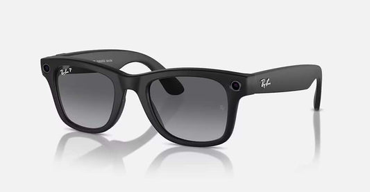 Rayban Meta Wayfarer sunglasses in sleek black with gray lenses, perfect for style and UV protection.