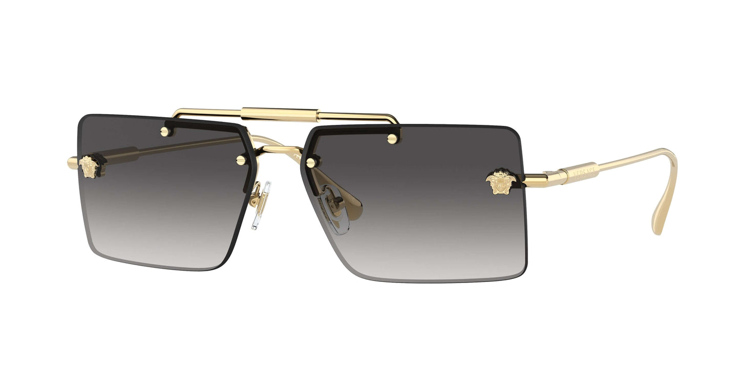 Versace 0VE2245 sunglasses featuring a sleek black and gold design with gradient lenses, perfect for stylish eyewear enthusiasts.