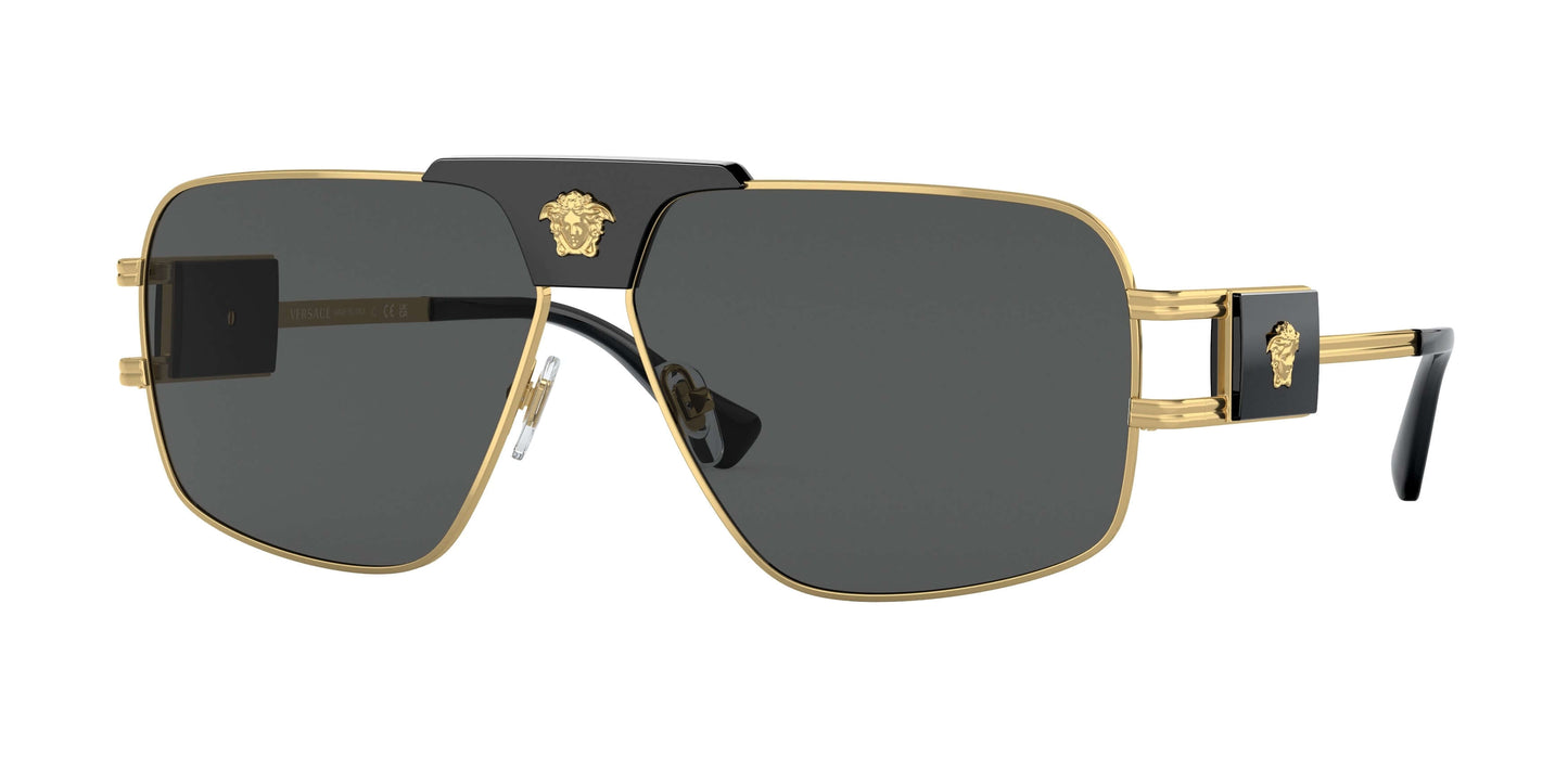 Versace 0VE2251 sunglasses featuring a bold black and gold design with signature logo, perfect for stylish summer looks.