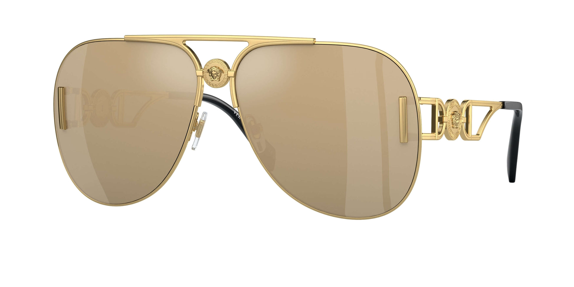 Versace 0VE2255 sunglasses featuring a bold gold frame and stylish brown lenses for a luxurious look.