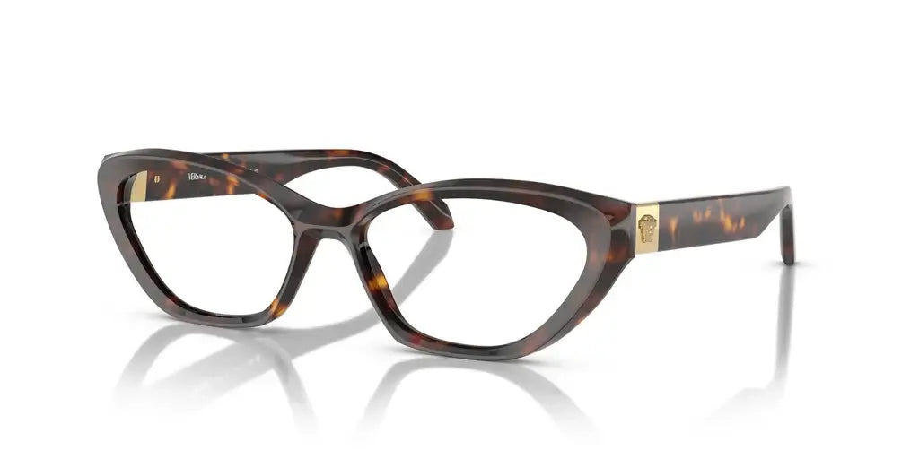 Stylish VERSACE 0VE3356 cat-eye glasses in tortoiseshell finish, perfect for a chic and sophisticated look.