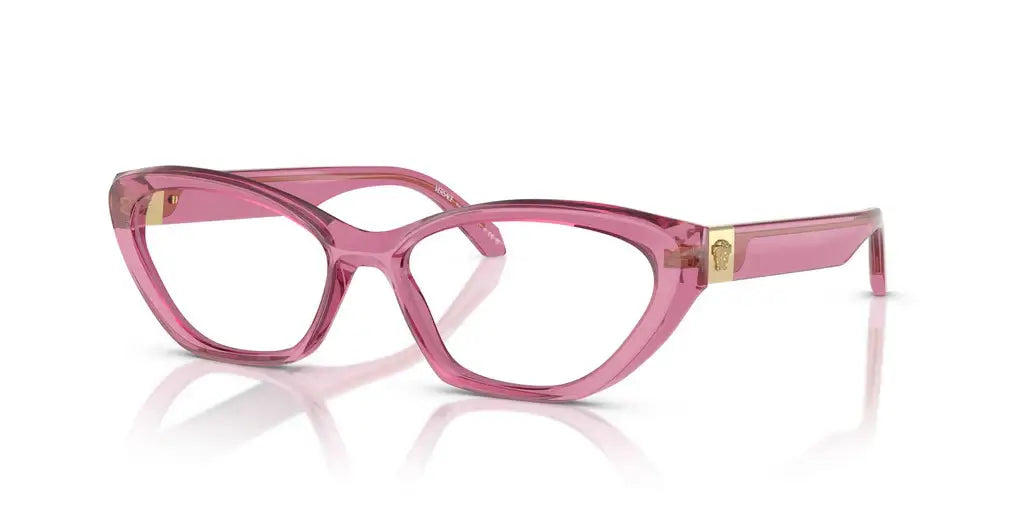 Versace 0VE3356 pink cat-eye sunglasses with a stylish design and gold logo detail, perfect for a chic look.