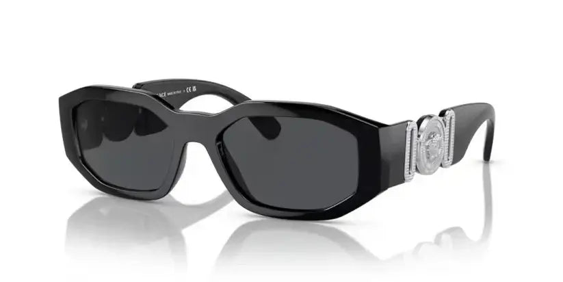 Versace 0VE4361 sunglasses with black frames and signature logo detail, perfect for stylish sun protection.