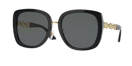 Versace 0VE4407D oversized black sunglasses with gold detailing, stylish and chic eyewear for modern fashion enthusiasts.