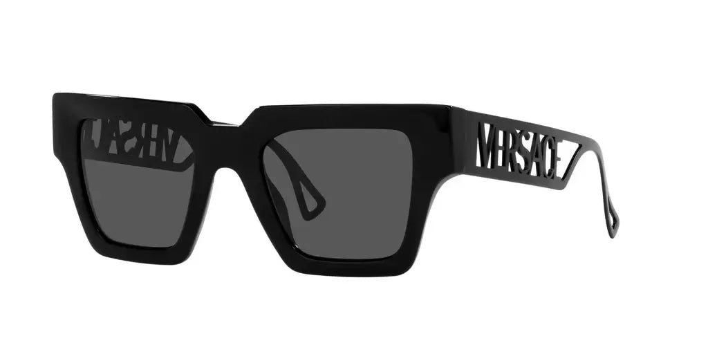 Versace 0VE4431 stylish black oversized sunglasses with bold logo detailing, perfect for a trendy look.