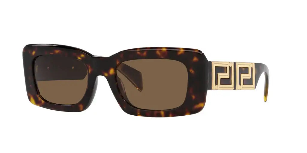 Versace 0VE4444U sunglasses featuring a stylish tortoiseshell frame and bold gold detailing on the temples.