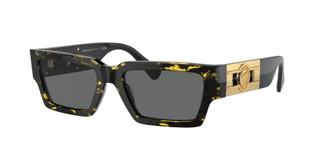 Versace 0VE4459 stylish sunglasses featuring a bold black and tortoiseshell frame with gold detailing.