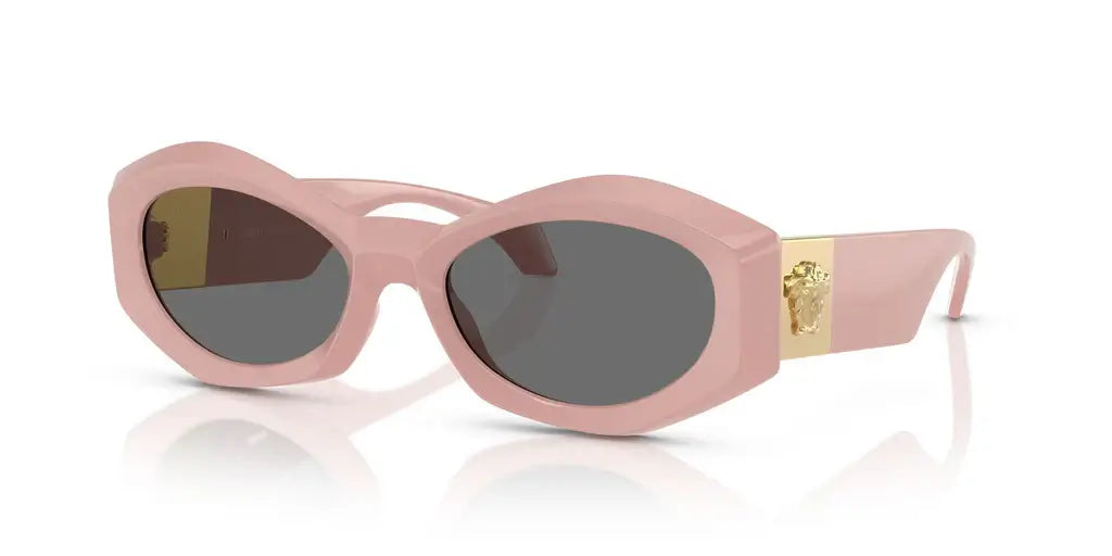 Versace 0VE4466U pink sunglasses with dark lenses and gold detail, stylish eyewear for a chic look.