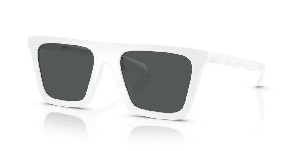 Versace 0VE4468U stylish white sunglasses with dark lenses, offering a modern and trendy look for summer fashion.