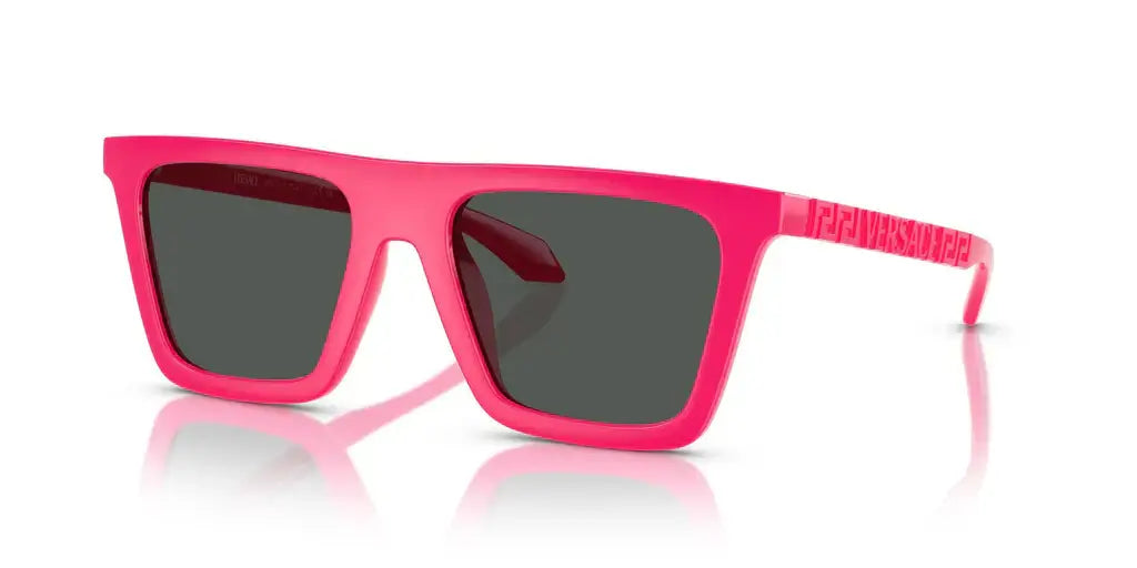 Versace 0VE4468U pink sunglasses with gray lenses and bold design, ideal for stylish summer wear.