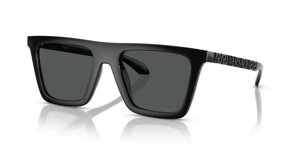 Versace 0VE4468U black sunglasses with green lenses and stylish logo on the temple, perfect for trendy summer looks.