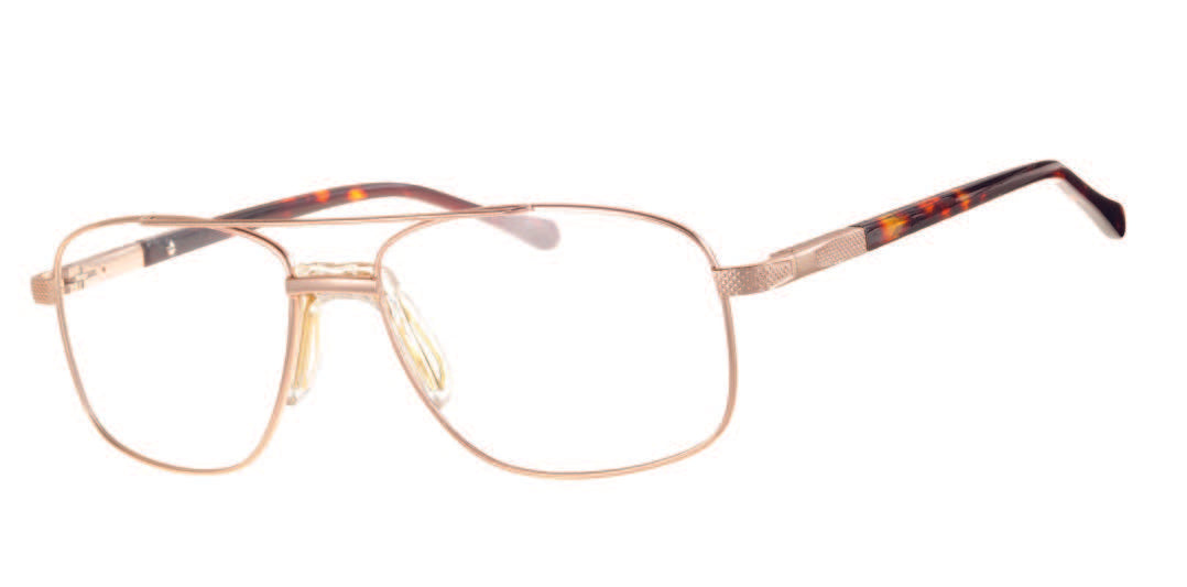 Elite 4513 Gold prescription glasses with plastic nosepiece for protection and white background