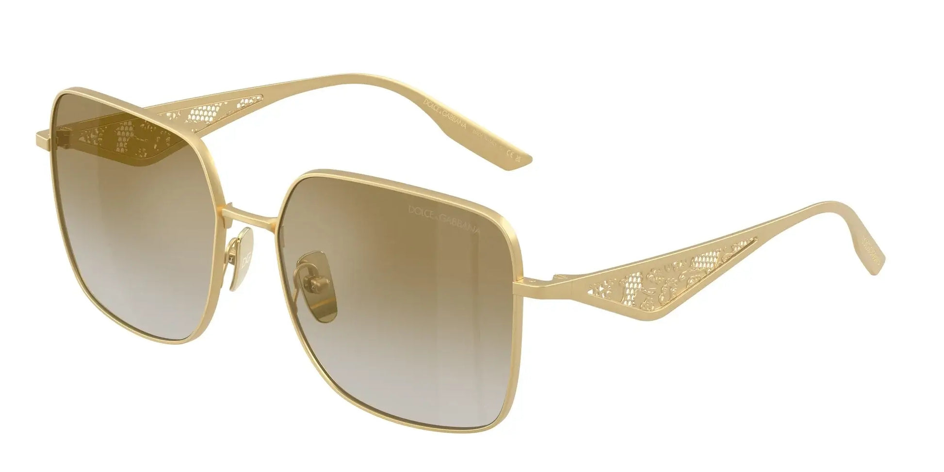 Stylish gold Dolce & Gabbana 0DG2310 sunglasses with gradient lenses and intricate detailing on the arms.