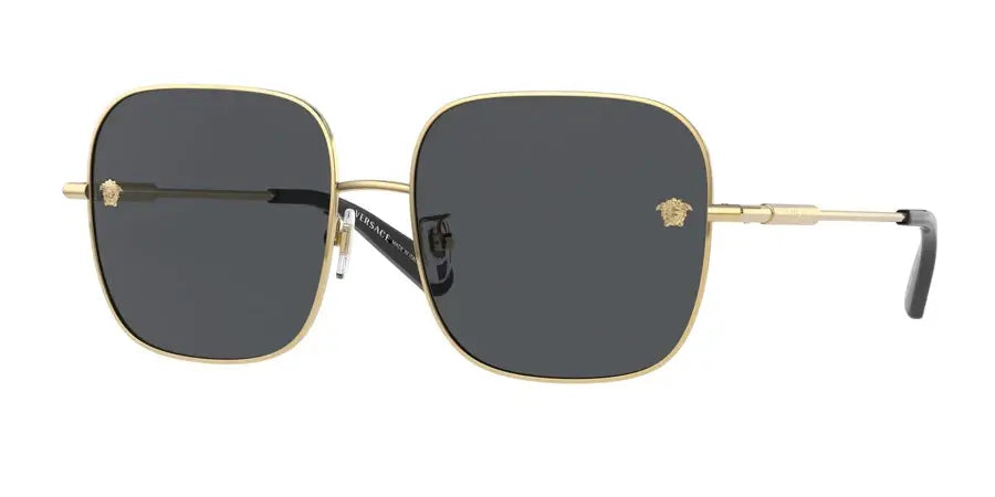 Versace 0VE2246D sunglasses with square frames and gold accents, stylish eyewear for luxury fashion enthusiasts.