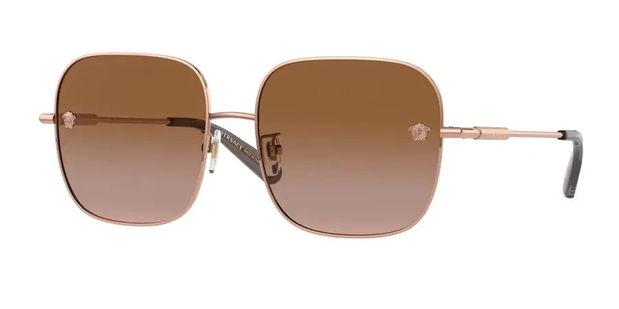 Versace 0VE2246D sunglasses with oversized brown lenses and stylish silver detailing, perfect for luxury fashion enthusiasts.