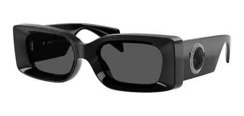 Versace 0VE4473U stylish black sunglasses with bold rectangular frames and signature logo detail.