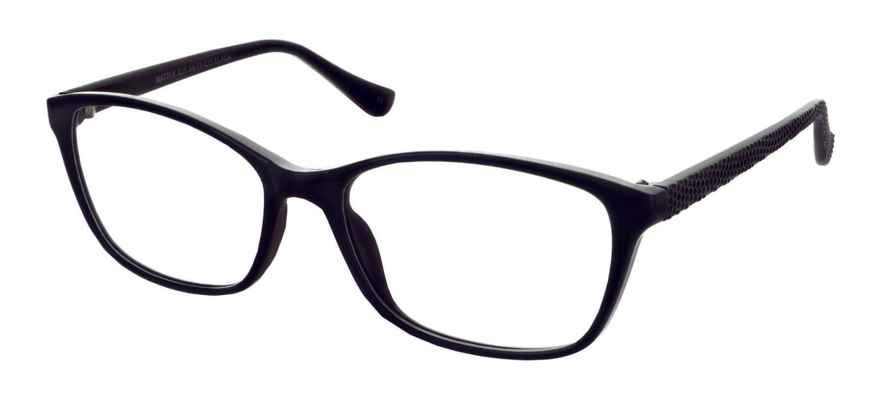 Stylish Matrix 831 prescription glasses featuring a sleek black design and comfortable fit for daily wear.