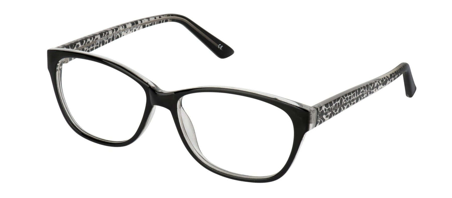 Matrix 838 stylish eyewear featuring a sleek black frame with patterned sides for a modern look.