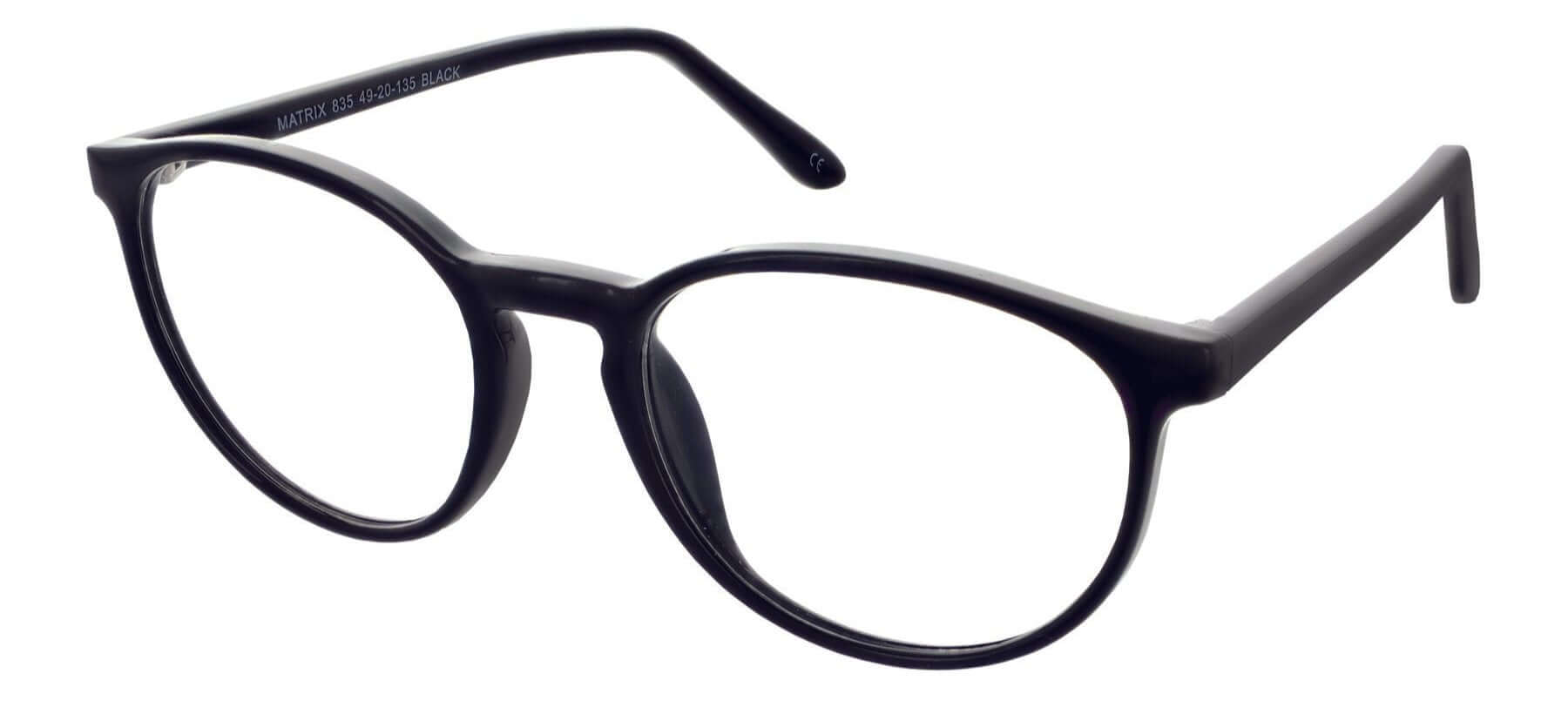 Matrix 835 prescription glasses with a stylish black frame and lightweight design for everyday wear.