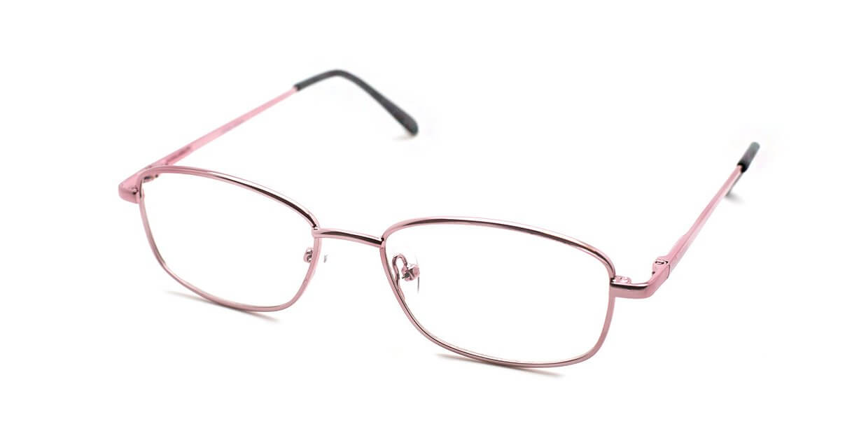 OL13 prescription glasses with stylish pink metal frame and black temple accents, ideal for everyday wear.