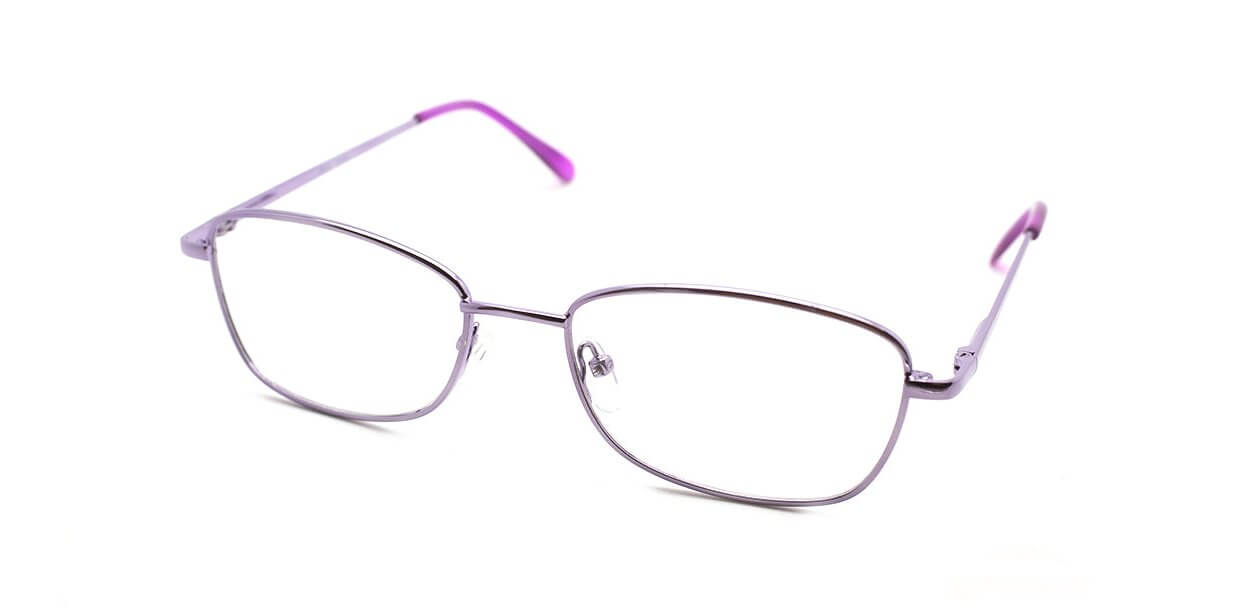 Stylish OL14 prescription glasses with a sleek silver frame and vibrant purple accents for a modern look.