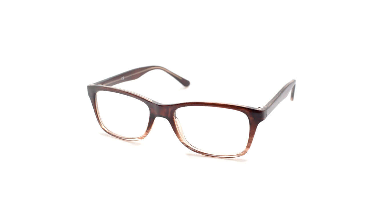 OL16 prescription glasses with stylish brown frames and clear lenses, perfect for everyday wear.