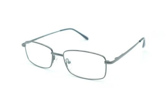 Stylish gray prescription glasses with a sleek metallic frame, ideal for everyday wear and offering clear vision.