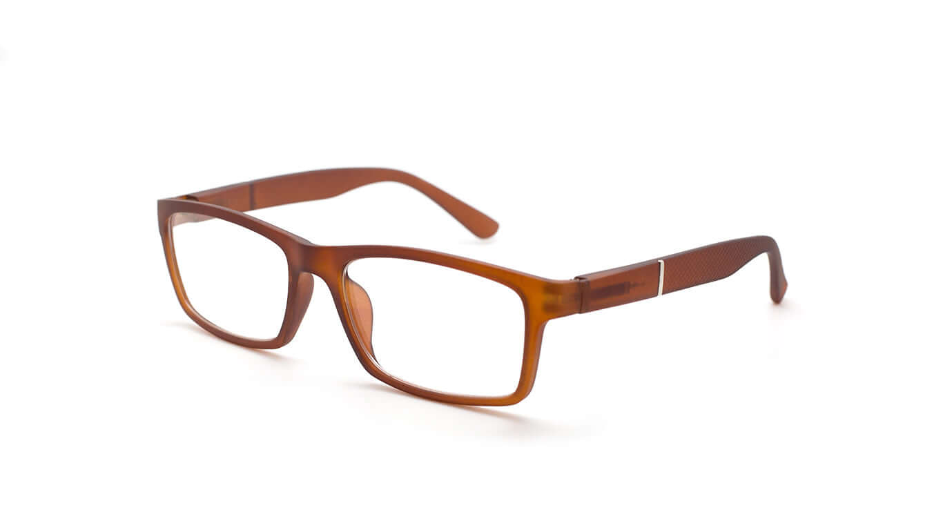 Stylish brown eyeglasses with a modern design, suitable for everyday wear and enhancing vision.