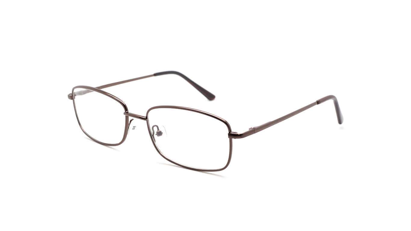 Stylish rectangular brown eyeglasses on a white background, perfect for everyday wear and prescription lenses.