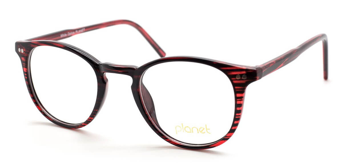 Stylish Planet 52 eyeglasses with bold black and red pattern, perfect for a trendy look and everyday wear.