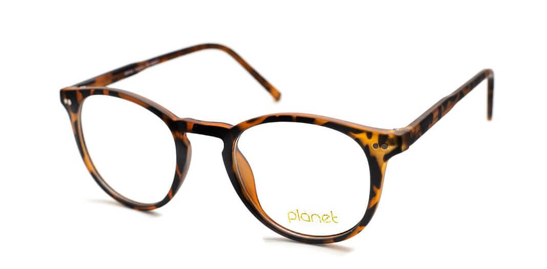 Stylish Planet 52 tortoise shell glasses with a modern design and vibrant gold logo, perfect for any outfit.