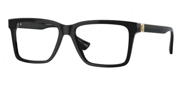 VERSACE 0VE3328 black square eyeglasses with gold accent, stylish eyewear for men and women.