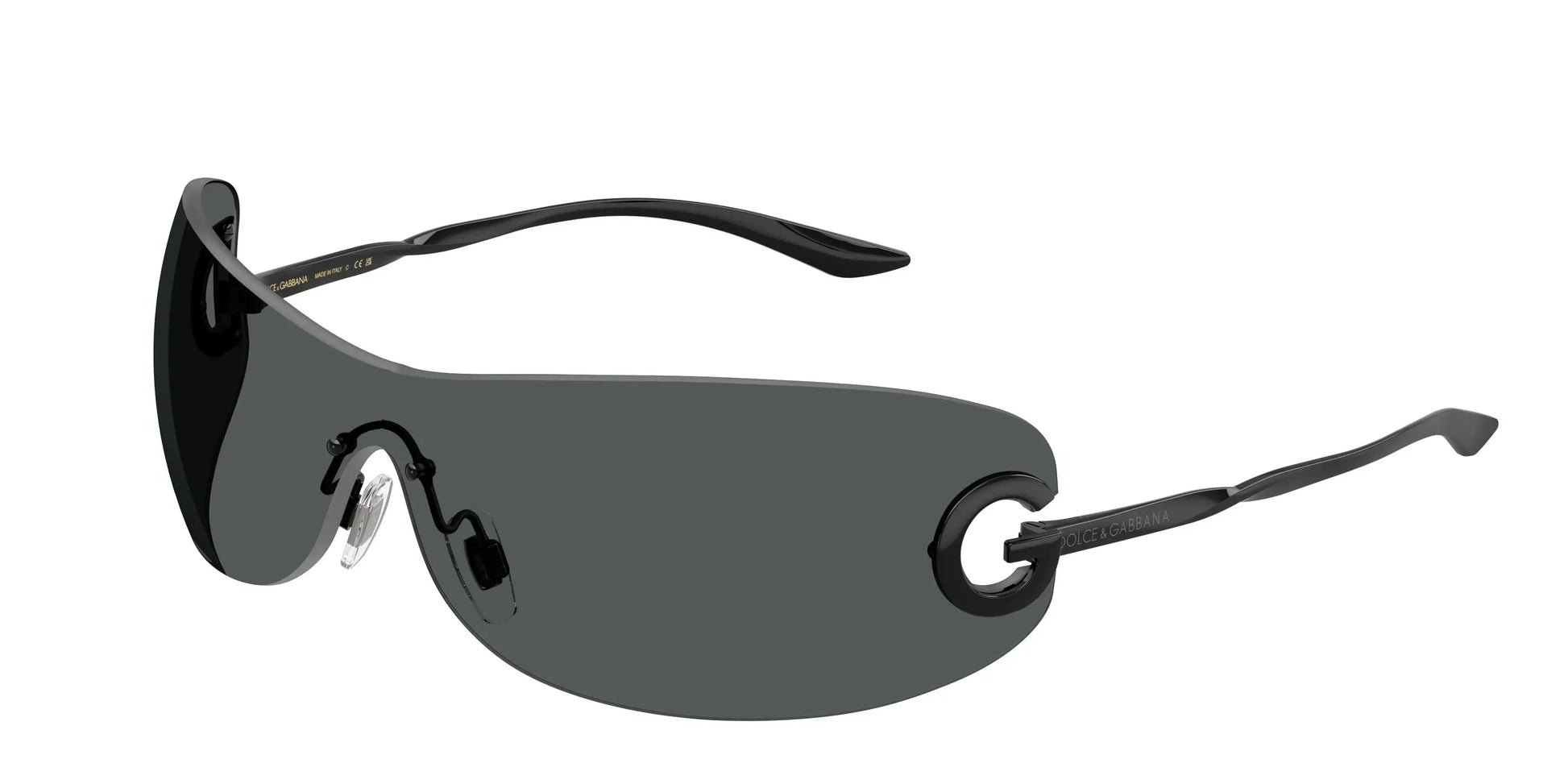 Dolce & Gabbana 0DG2308 black sunglasses with curved design and sleek frame, perfect for stylish sun protection.