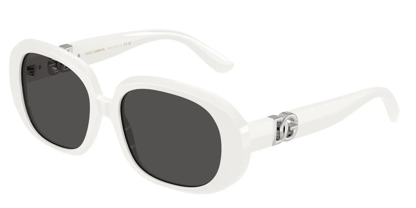 Dolce & Gabbana 0DG4476 white oversized sunglasses with dark lenses and logo detail on the temples.