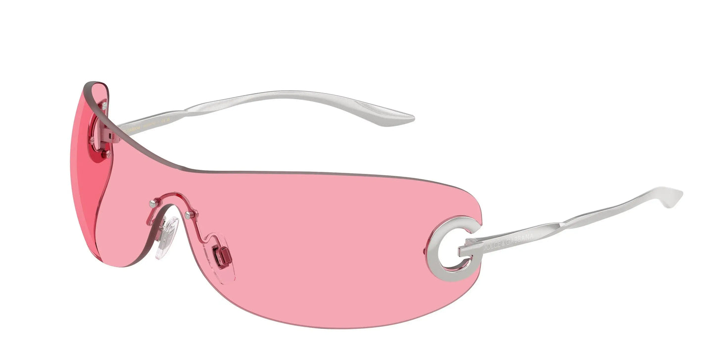 Dolce & Gabbana 0DG2308 stylish pink sunglasses with a sleek design and silver accents, perfect for trendy summer looks.