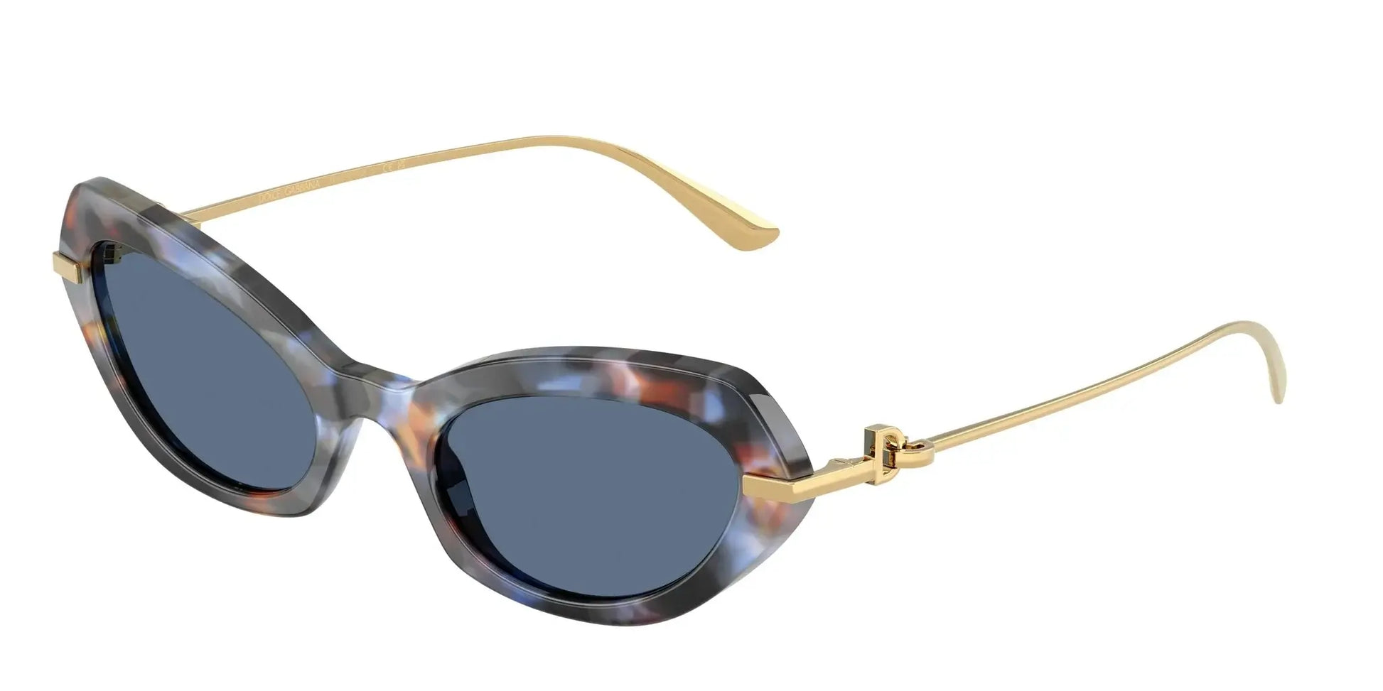 Dolce & Gabbana 0DG4473 sunglasses featuring a stylish gray tortoise frame and chic gold accents.