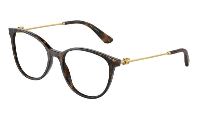 DOLCE & GABBANA 0DG3363 stylish tortoiseshell eyeglasses with gold accents, perfect for a fashionable statement.