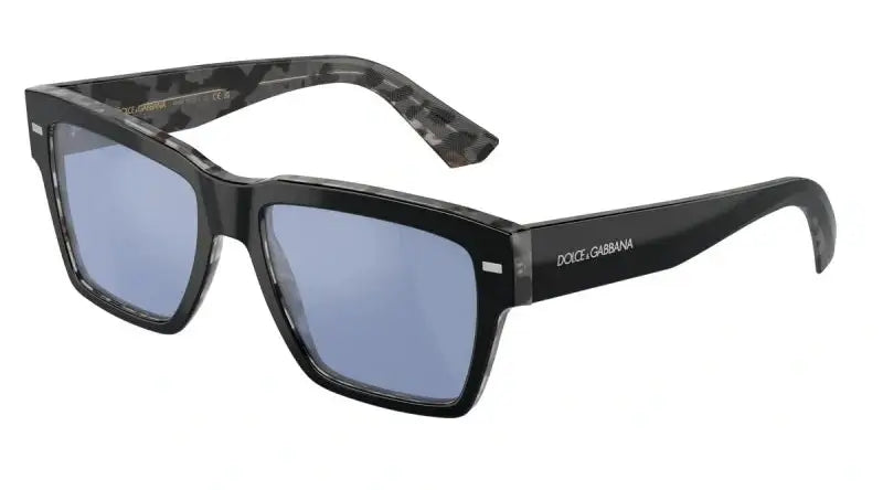 Dolce & Gabbana 0DG4431 sunglasses with black frames and blue lenses, combining style and sophistication.