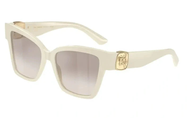 Dolce & Gabbana 0DG4470 white sunglasses with gradient lenses and gold logo embellishment on the temple.