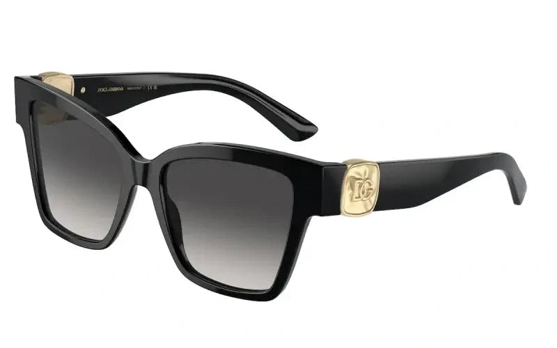 Dolce & Gabbana 0DG4470 black sunglasses with gradient lenses and gold logo detail on the temple.