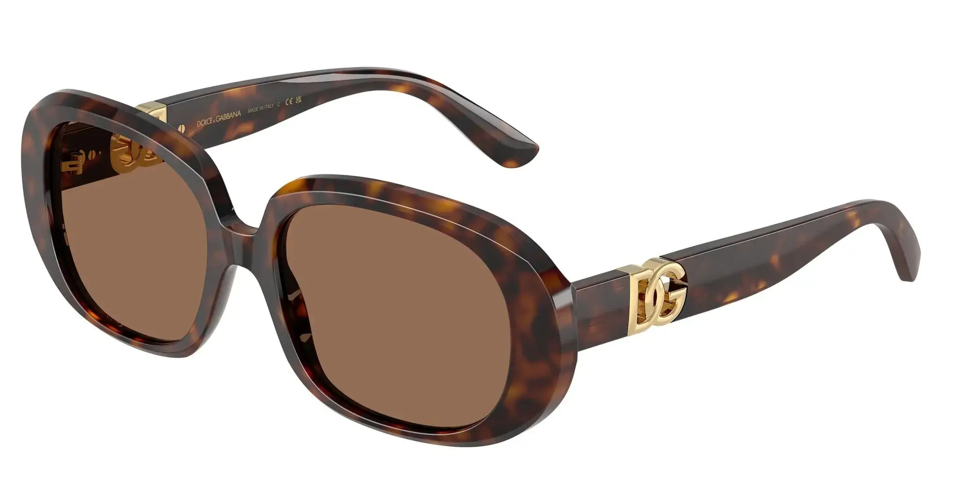 Dolce & Gabbana 0DG4476 sunglasses in brown tortoiseshell, featuring iconic DG logo on the temples for a stylish look.