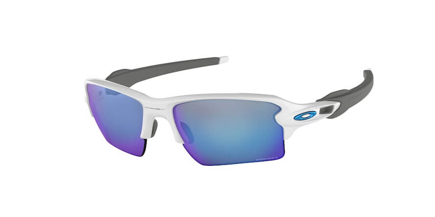 Oakley Flak 2.0 0OO9188 sports sunglasses with white frame and purple-blue lenses for high-performance protection.