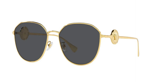 Versace 0VE2259D stylish gold sunglasses with oversized black lenses for a chic, luxury look.