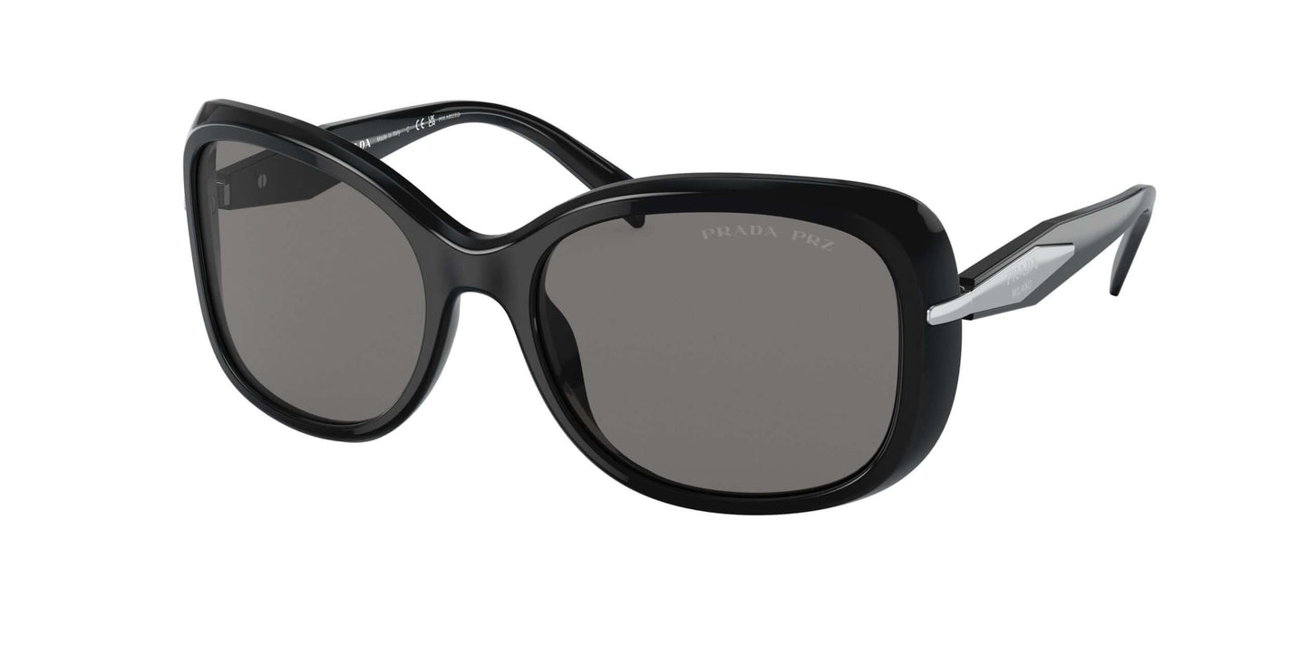 PRADA 0PR 04ZS oversized black sunglasses with dark lenses and stylish design for sophisticated fashion.