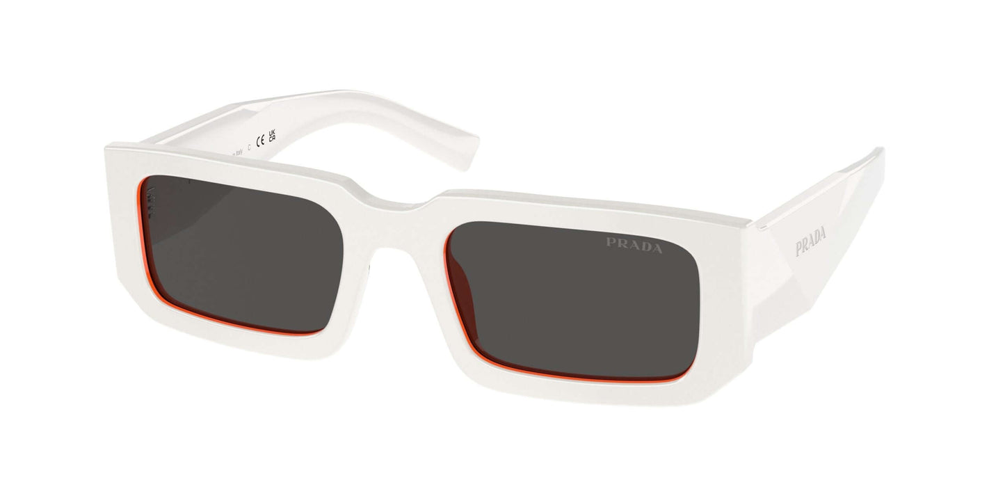 PRADA 0PR 06YS stylish sunglasses in white with grey lenses and red accents, perfect for trendy summer looks.