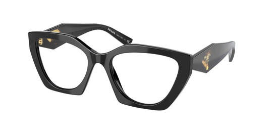 Prada 0PR 09YV eyewear featuring bold black cat-eye frames, stylish design, and signature detailing for a chic look.